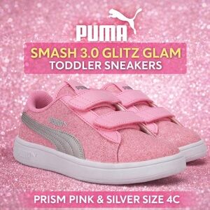 Puma Smash 3.0 Glitz Glam Prism Pink Silver Toddler Sneakers Size 4C